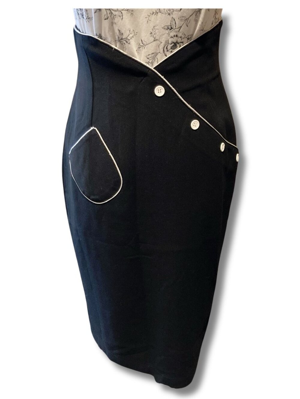 BETTIE PAGE Black and white high-waisted vintage style pencil skirt SMALL MEDIUM